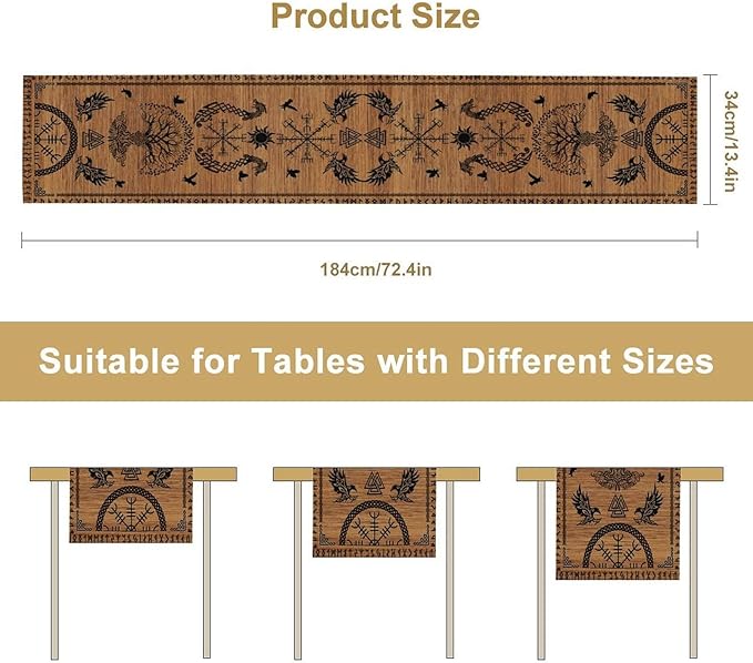 Viking Table Runners, Viking Tree of Life Raven Helmet of Awe Wood Print Table - Image 7