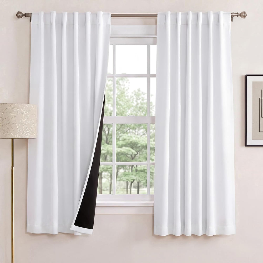 NICETOWN Pure White 100% Blackout Lined Curtains, 2 Thick Layers Completely B...