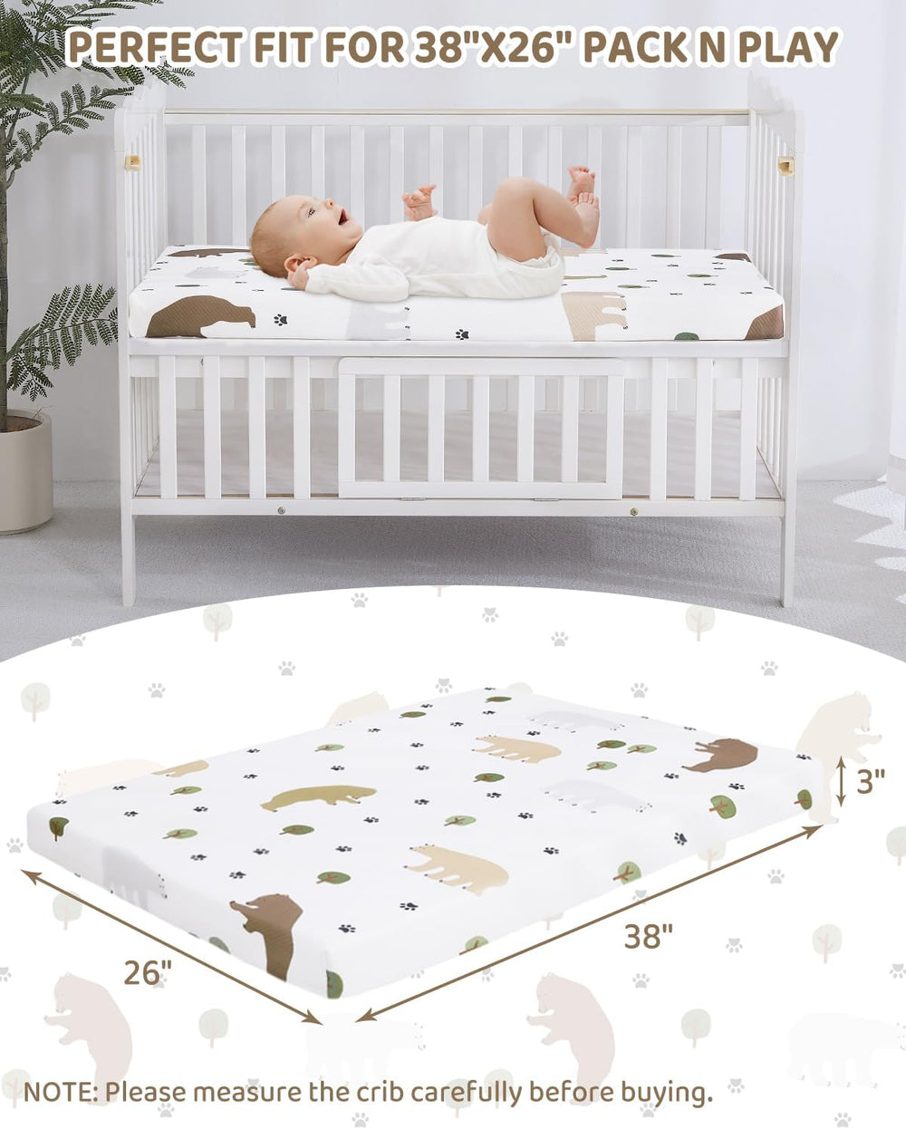 lasoftan Pack and Play Mattress - 38" x 26" Soft Breathable Portabl...