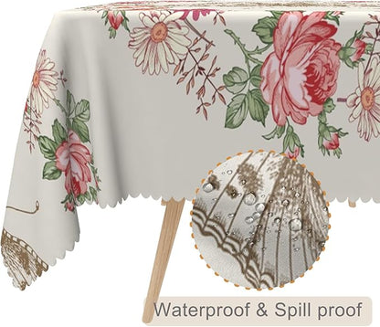 70x108inches Floral Rectangle Tablecloth Red Rose Flower Butterfly Printed - Image 2