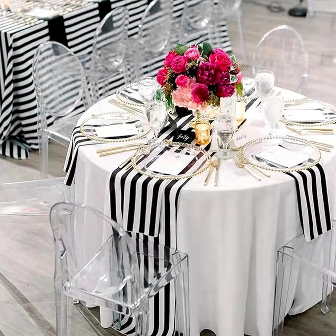 10 Pack Striped Table Runner Polyester Table Decor Classic Black and White - Image 7