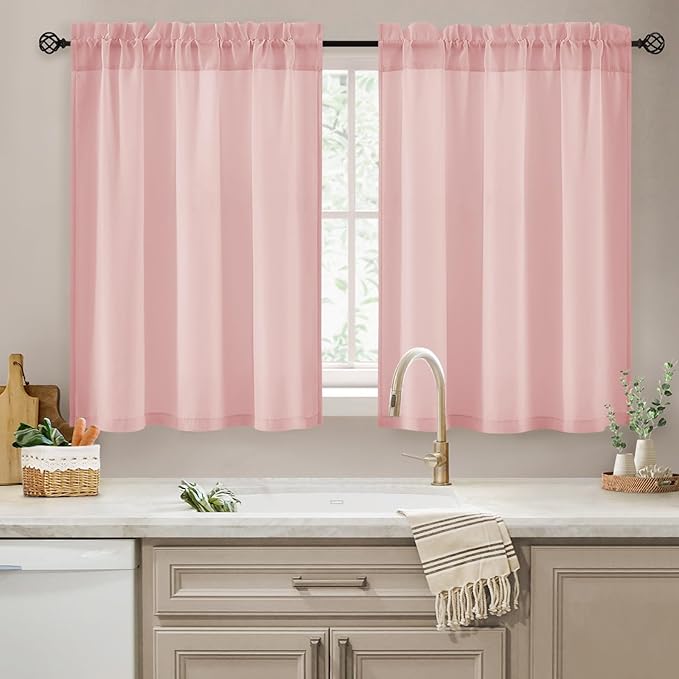 HOMEIDEAS Non-See-Through Pink Privacy Sheer Kitchen Curtains 36 Inches Long 2 by HOMEIDEAS