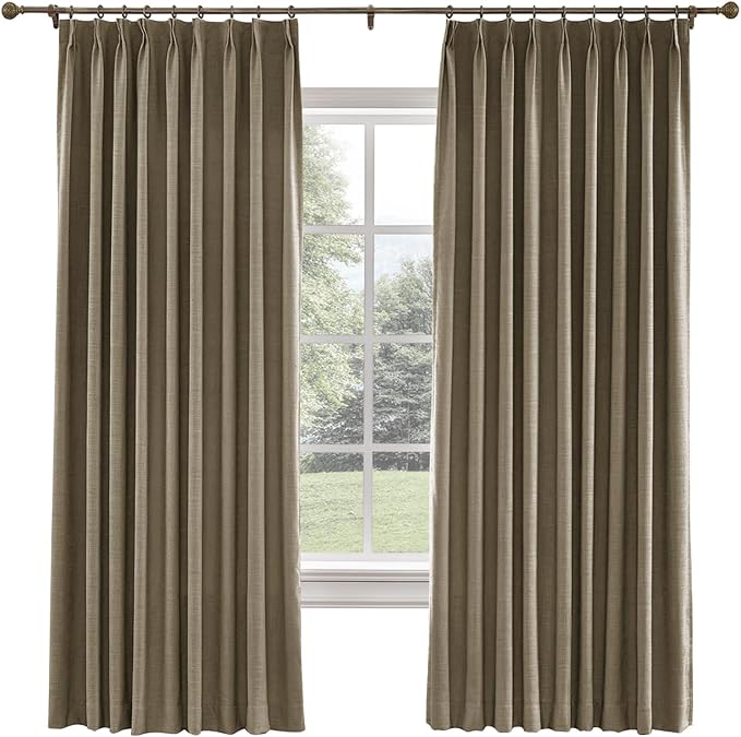 TWOPAGES 26 W x 84 L inch Pinch Pleated Curtain Room Darkening Linen Drapery by TWOPAGES