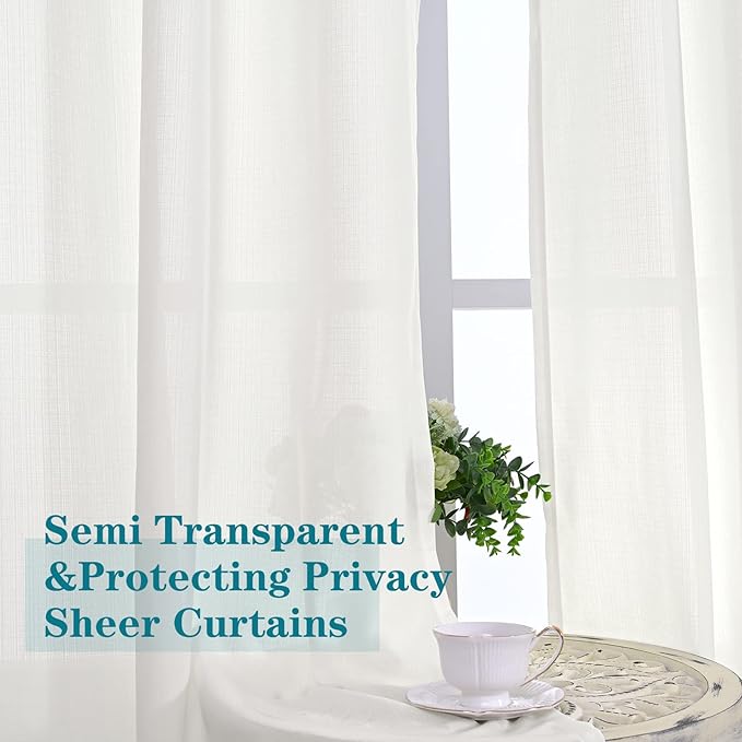 BGment 54 Inch Length Cream Sheer Curtains 2 Panels Set - Image 4