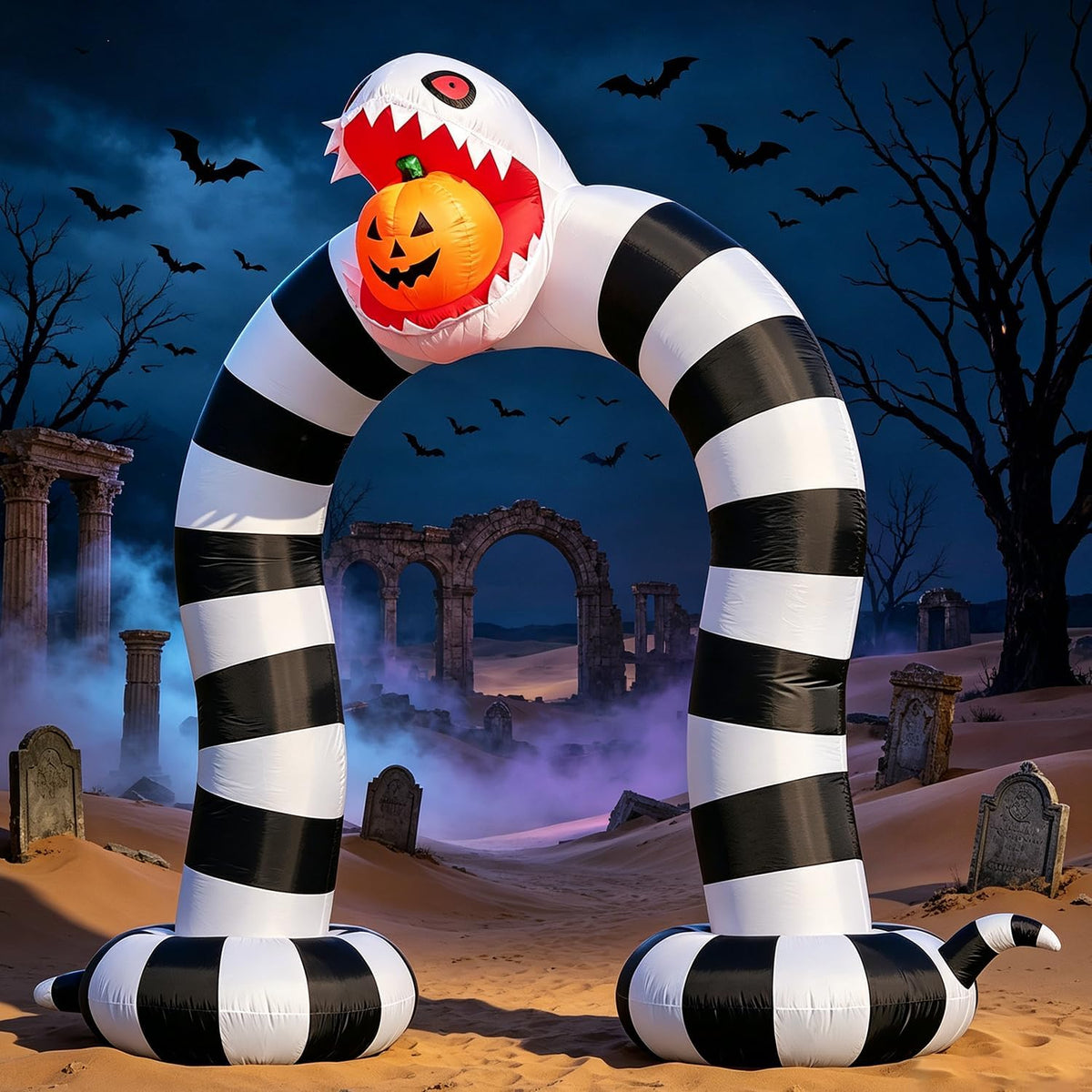 DomKom 10FT Halloween Inflatable Blow Up Decorations, 10FT Long 8FT Tall Sandworm Archway, Built-in LEDs for Holiday Party, Garden, Lawn, Yard, Patio Décor