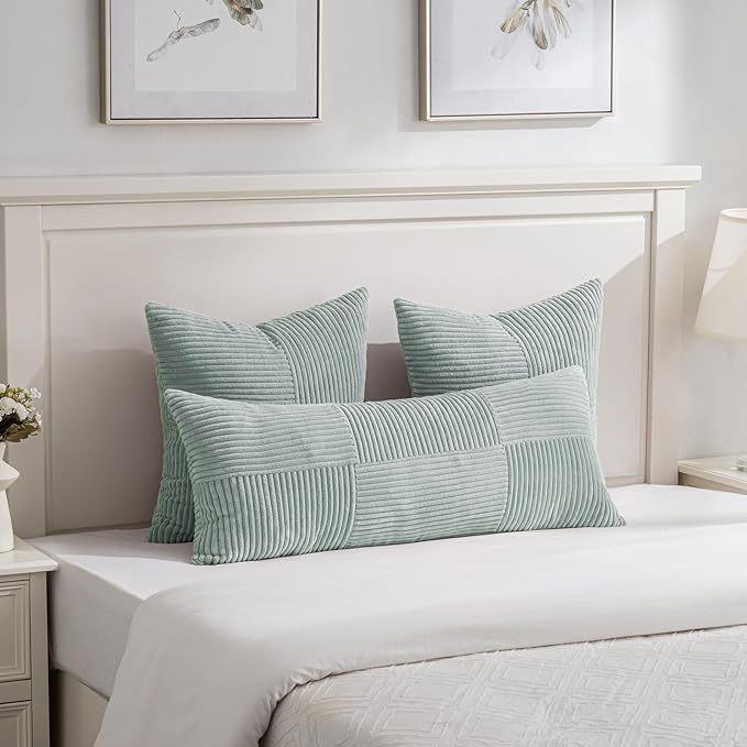 Fancy Homi Set of 2 Grey Blue Boho Long Lumbar Body Decorative Throw Pillow - Image 2