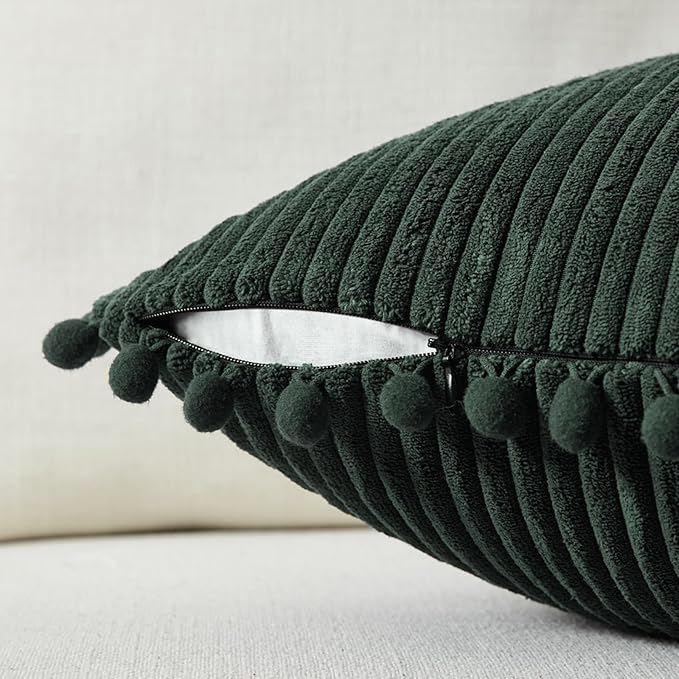Fancy Homi Pack of 2 Dark Green Decorative Throw Pillow Covers 26x16 Inch - Image 3