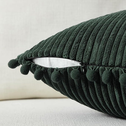 Fancy Homi Pack of 2 Dark Green Decorative Throw Pillow Covers 26x16 Inch - Image 3