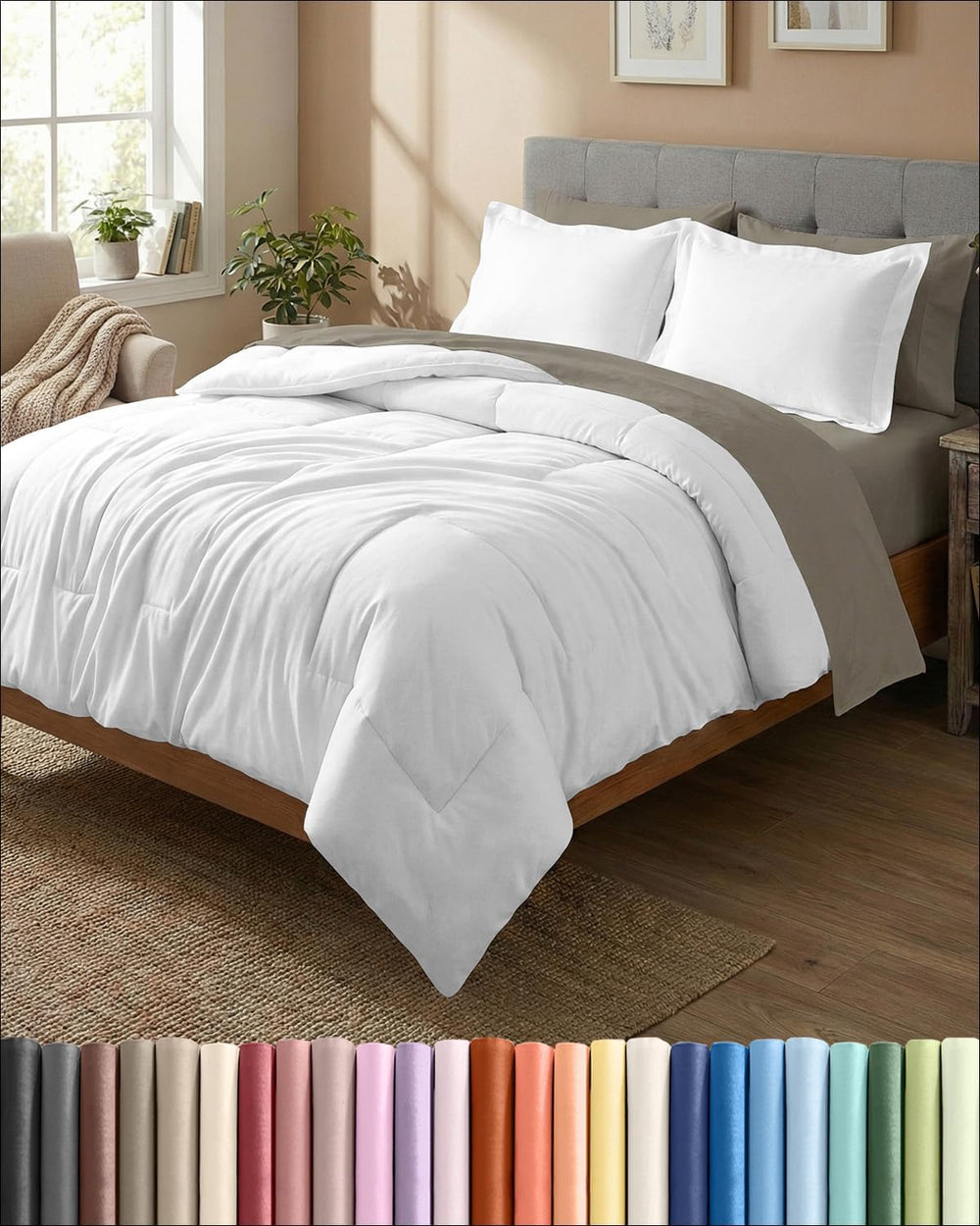 Full Comforter Set - White Bedding for All Seasons - Soft 3 Piece Bed Set