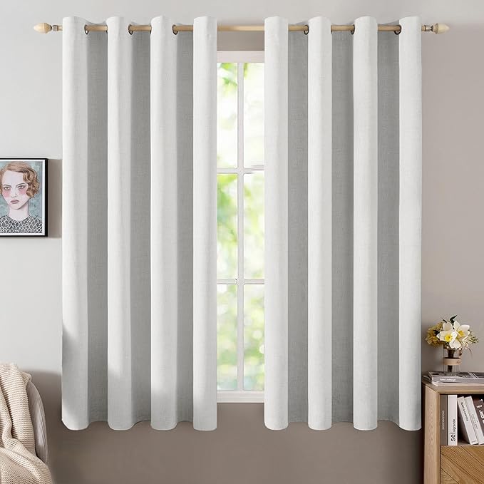 MIULEE Linen Textured Curtains for Bedroom Solid 100% Blackout Thermal by MIULEE