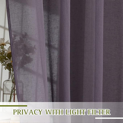 NICETOWN Semi Sheer Linen Blend Curtains, Grommet Solid Curtain Privacy - Image 2