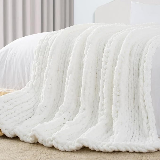 Carriediosa Chunky Knit Throw Blanket 50" X 60", 100% Hand Made Large Chenille by Carriediosa