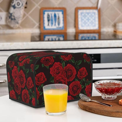 Red Black Rose Flower 4 Slice Toaster Cover, Waterproof Toaster Dust Cover - Image 7