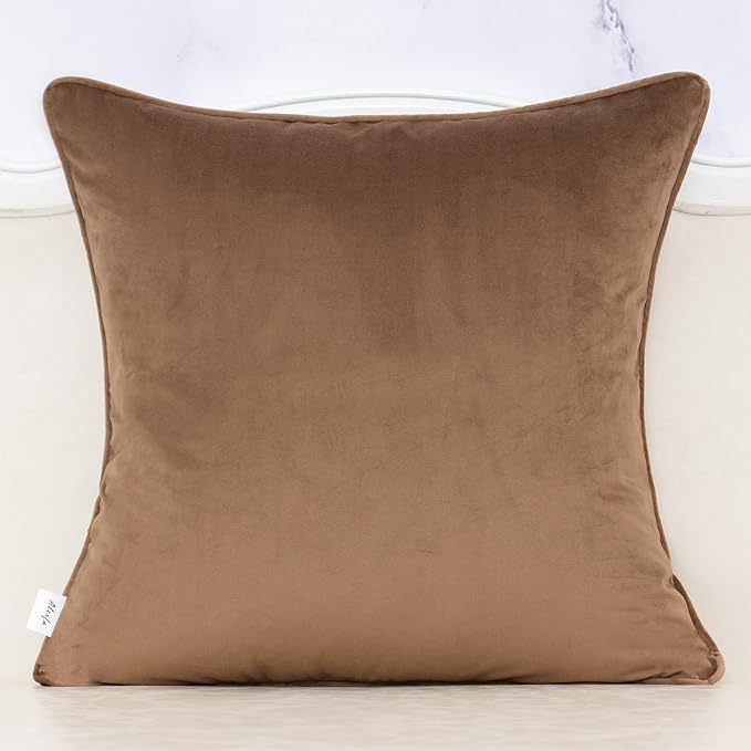 Alerfa Brown Throw Pillow Cover 18x18 Inch, Square Cut Velvet Maple Leaf - Image 2