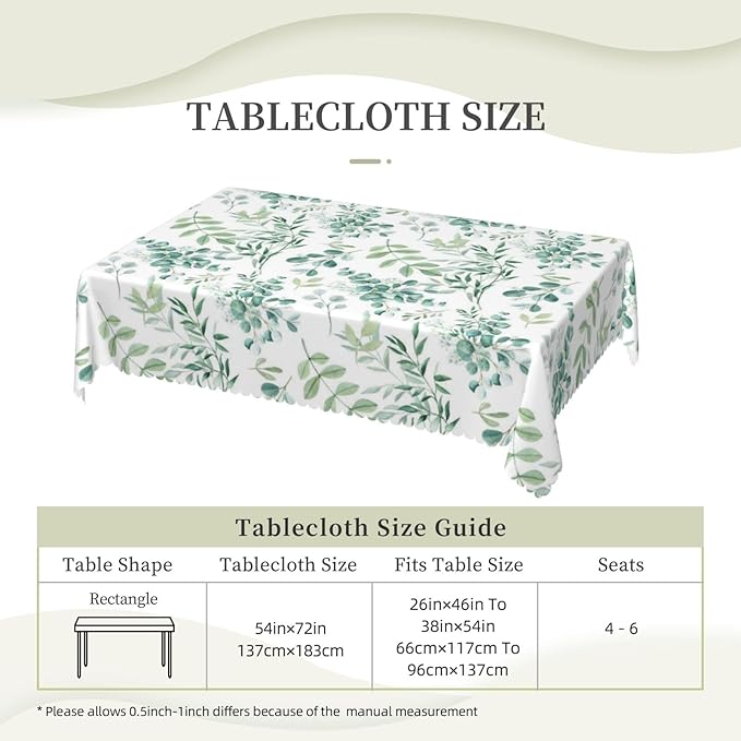 Sage Green Leaves Tablecloth Plant Watercolor Eucalyptus Branches Table Cloth - Image 3
