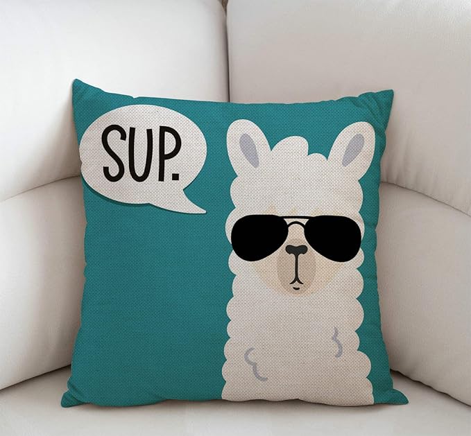 Swono Funny Llama Decorative Throw Pillow Cover Case, Sup Llama Cotton Linen - Image 2