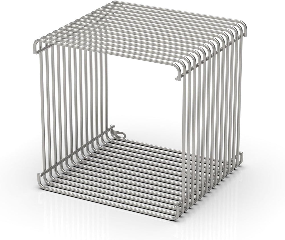 Square Geometry Retro Side Table Prime-Stainless Steel Linear Metal End Table...