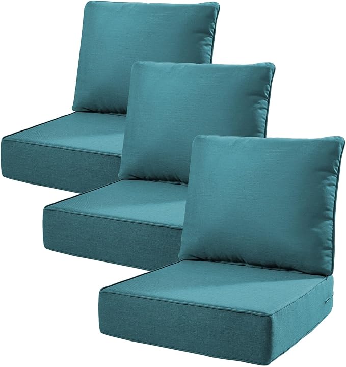 6" Thick Outdoor Cushions 22x24x6, 3-Set Deep Seat Patio Cushions by Pugire