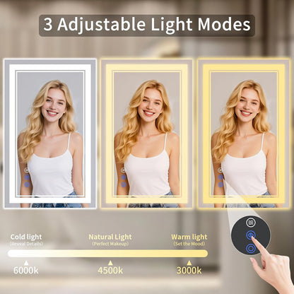 24"x32" led bathroom mirror with lights, anti-fog, backlit, close-up detail