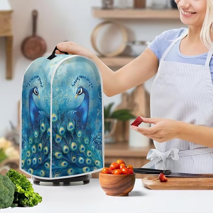 Talayituse Blue Peacock Print Blender Dust Cover, Fingerprint Protection Cover - Image 3
