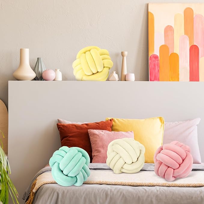 Yerliker 4 Pcs Knot Pillow Ball, 8.7 Inches Soft Home Decorative Round Throw - Image 8