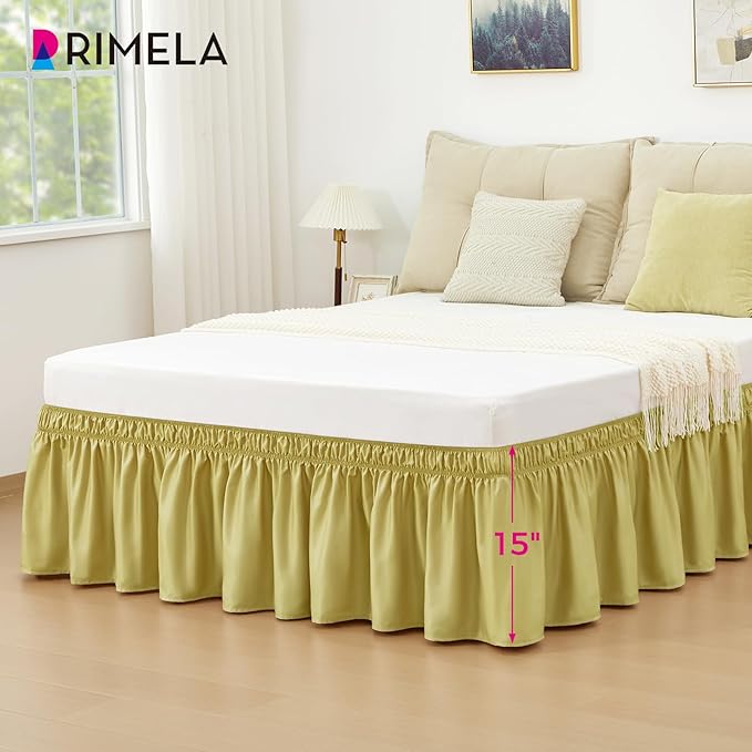 RIMELA Bed Skirt Queen Size Champagne Green 15 Inch Drop, Wrap Around Elastic - Image 4