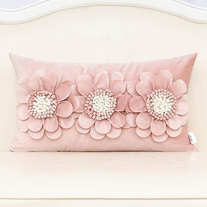 Alerfa 3D Flower Handmade Throw Pillow Cover Decorative Pink Velvet Pillowcase by Alerfa