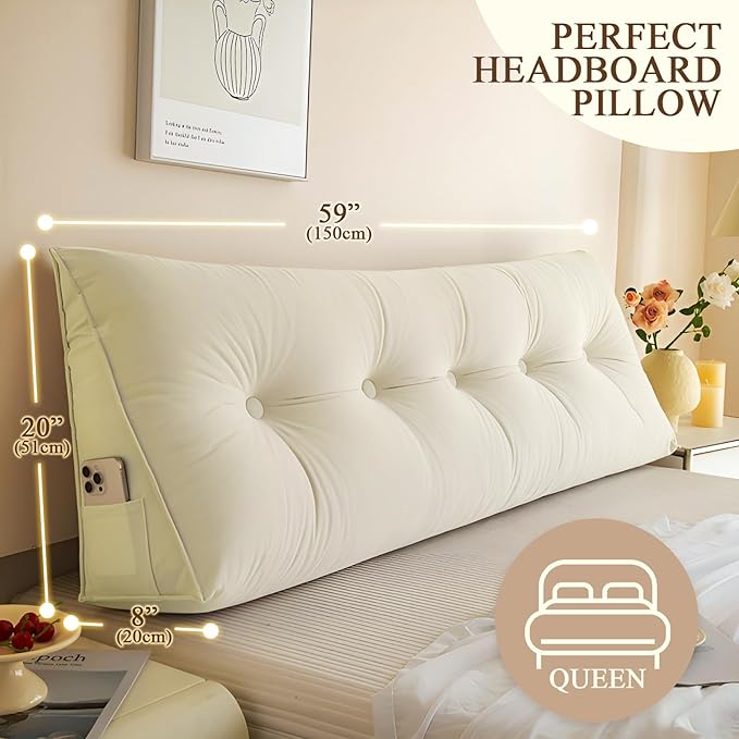 Headboard Pillow Queen, Large Triangular Wedge Headboard Pillow - Image 3