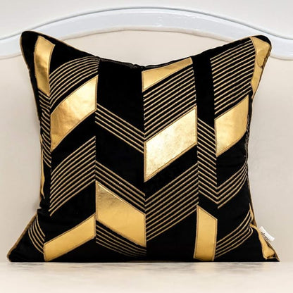 Alerfa 20 x 20 Inches Black Geometric Gold Leather Striped Cushion Cases by Alerfa