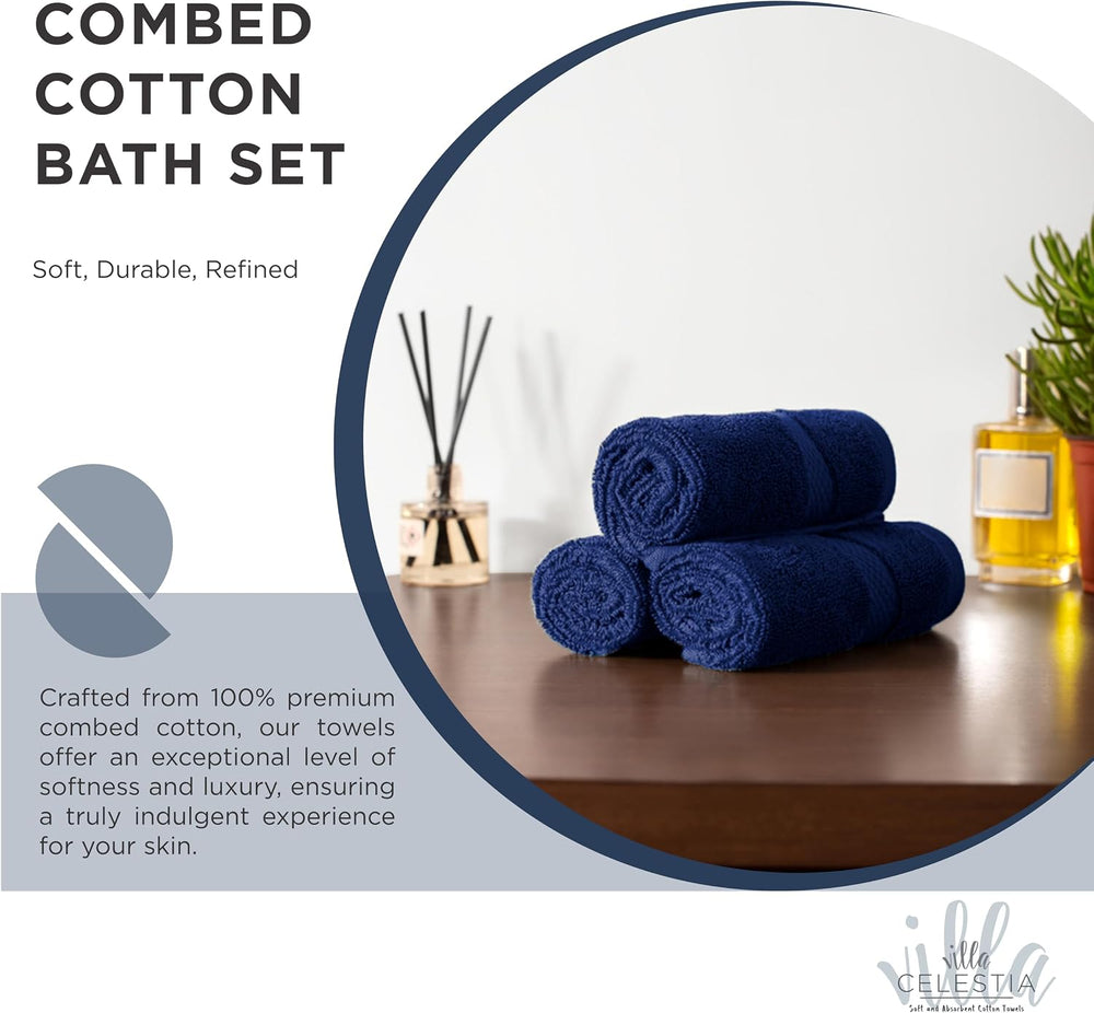 Villa Celestia 24-Piece 100% Cotton Towel Set, 6 Bath Towels, 6 Hand Towels, ...