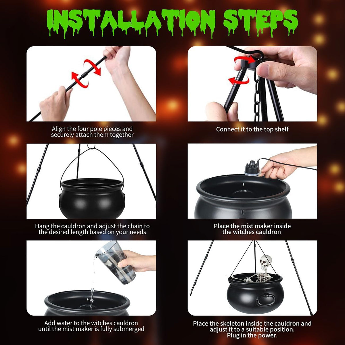Halloween Decorations Outdoor Witch Cauldron Tripod with Fog Maker & Skull