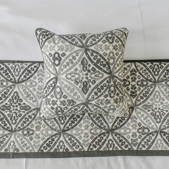 The HomeCentric King/Queen/Twin Gray Designer King 90"x18" Bed Runner Without - Image 2