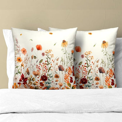 Fall Floral Throw Pillow Covers 18x18inch Set of 2 Autumn Flowers Harvest - Image 3
