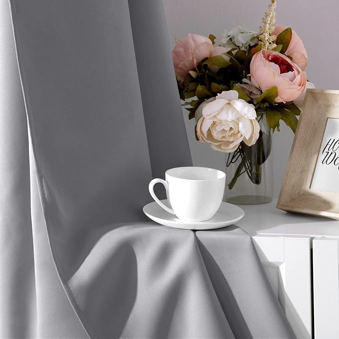 HOMEIDEAS Light Grey Kitchen Blackout Short Curtain Panels - Image 5