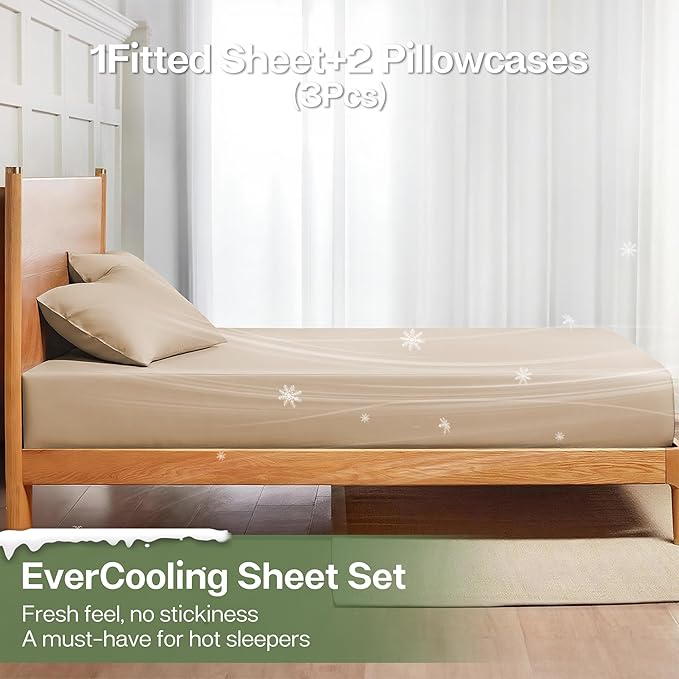 MR&HM Fitted Sheet & Pillowcase Set Queen, 3-Piece Blend Rayon Derived from - Image 3