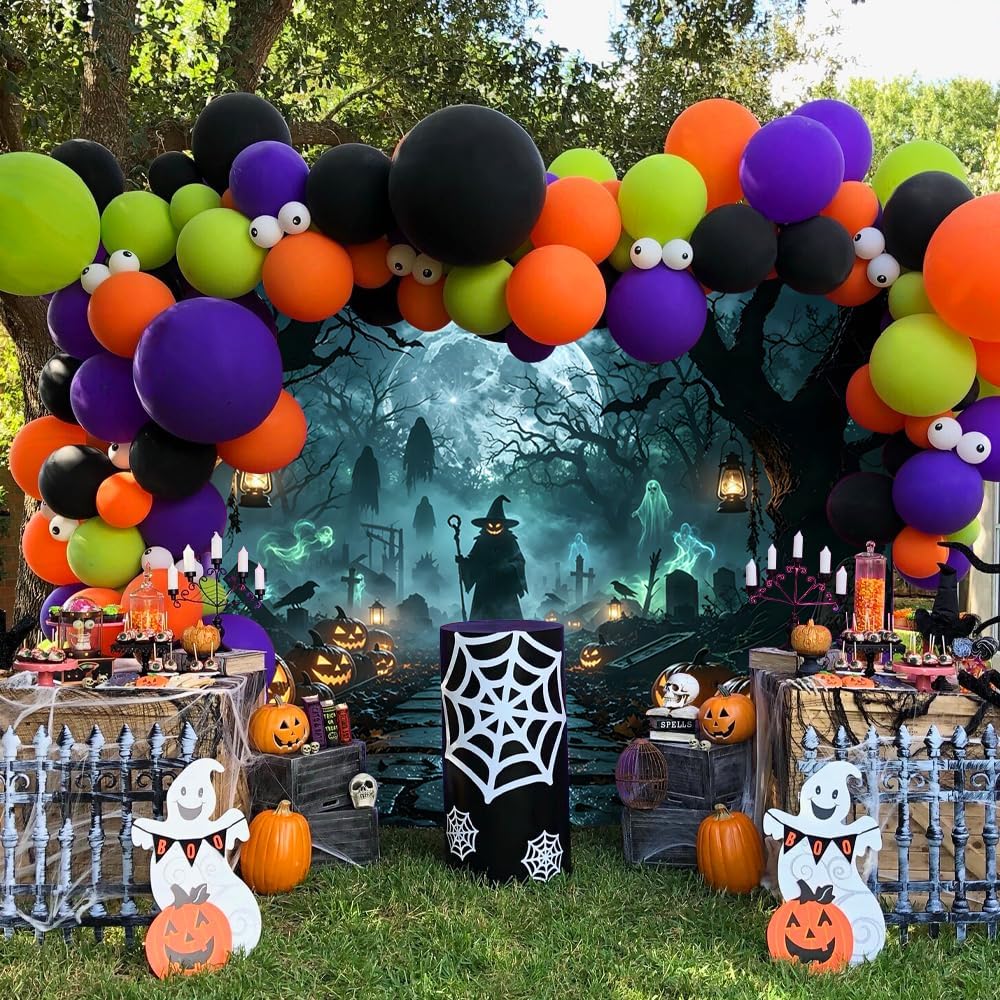 Halloween Backdrop 20x10ft Haunted Forest Cemetery Halloween Photo Backdrop