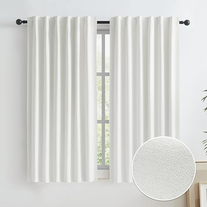 Cream Beige Blackout Linen Curtains by KEQIAOSUOCAI