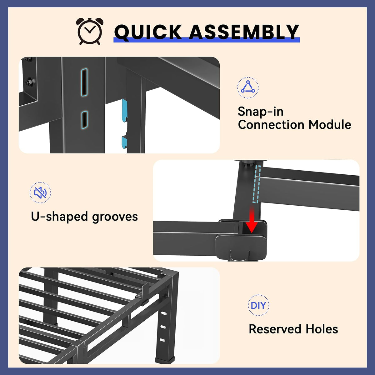 20 inch king size bed frame,double layer heavy, front angle view