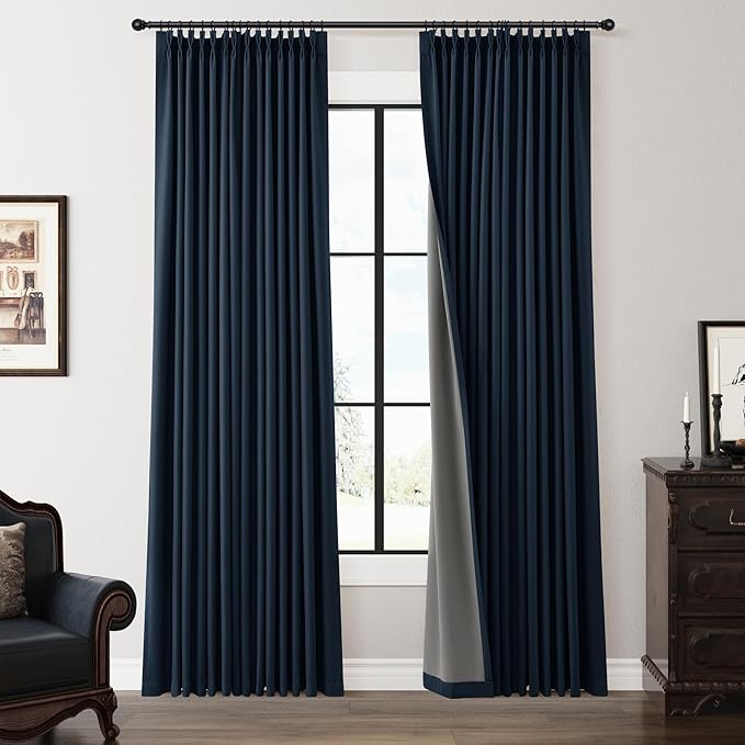 Pinch Pleat 100% Blackout Linen Curtains 96 Inches Long by Joywell