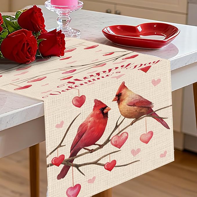 Happy Valentines Day Cardinal Dining Table Runner, Anniversary Wedding Indoor - Image 5
