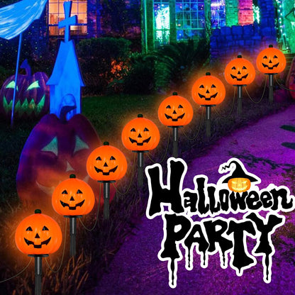 2 Sets 7Ft Halloween Pathway Lights Outdoor Pumpkin Stake Light with 4 Jack-O Lantern Pumpkin Lights and 4 Stakes for Halloween Decorations Outdoor Walkway Pathway Driveway Garden Yard Lawn Light