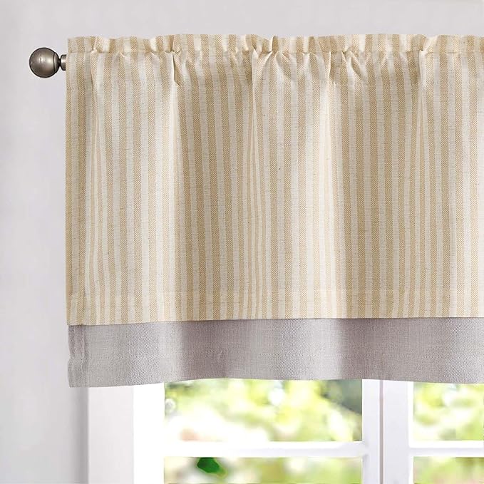 jinchan Linen Striped Valance for Windows 16 Inch Blackout Drapes for Small by JINCHAN
