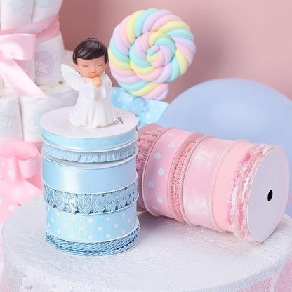 LaRibbons Light Blue Ribbons for Crafts 6 Rolls 28.5 Yards TTL Thin Ribbon for - Image 3