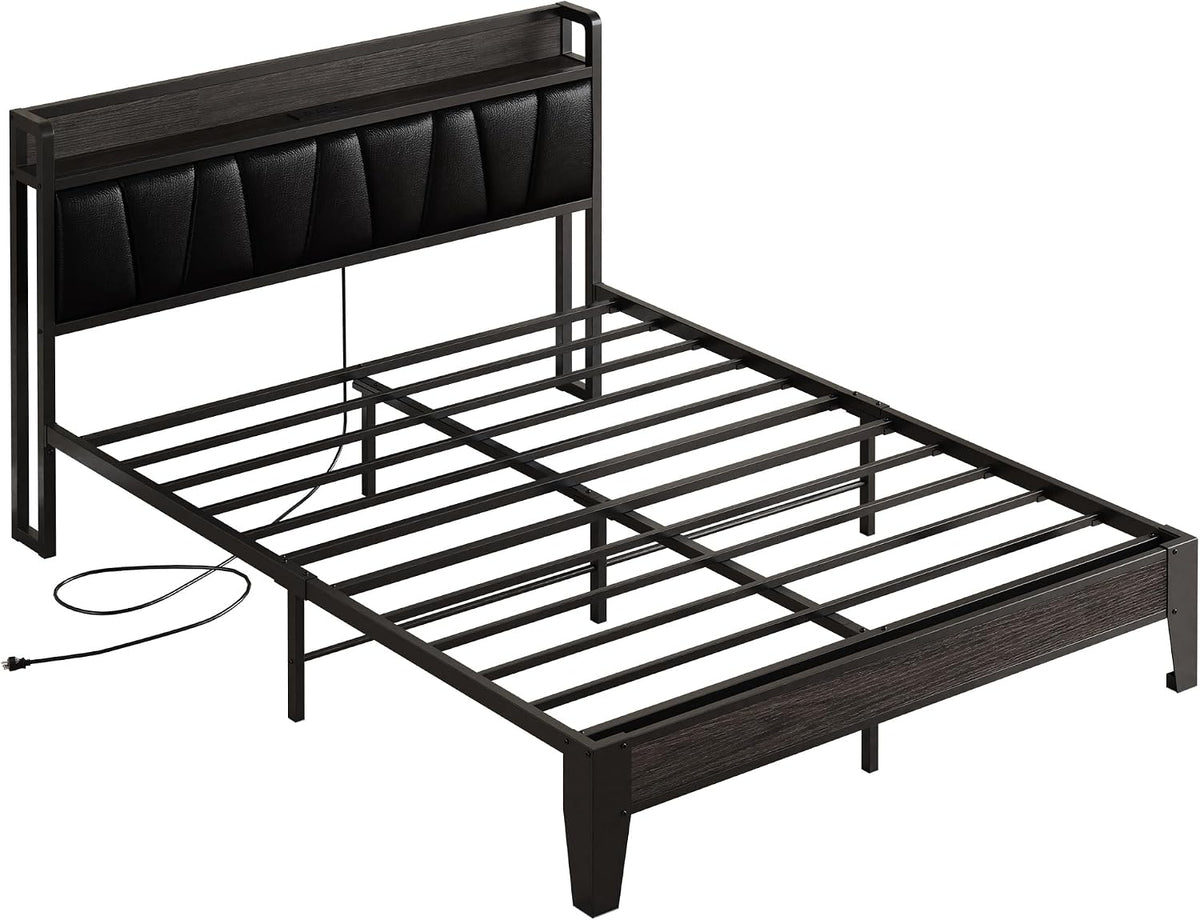 likimio full bed frame with storage headboard and, front angle view