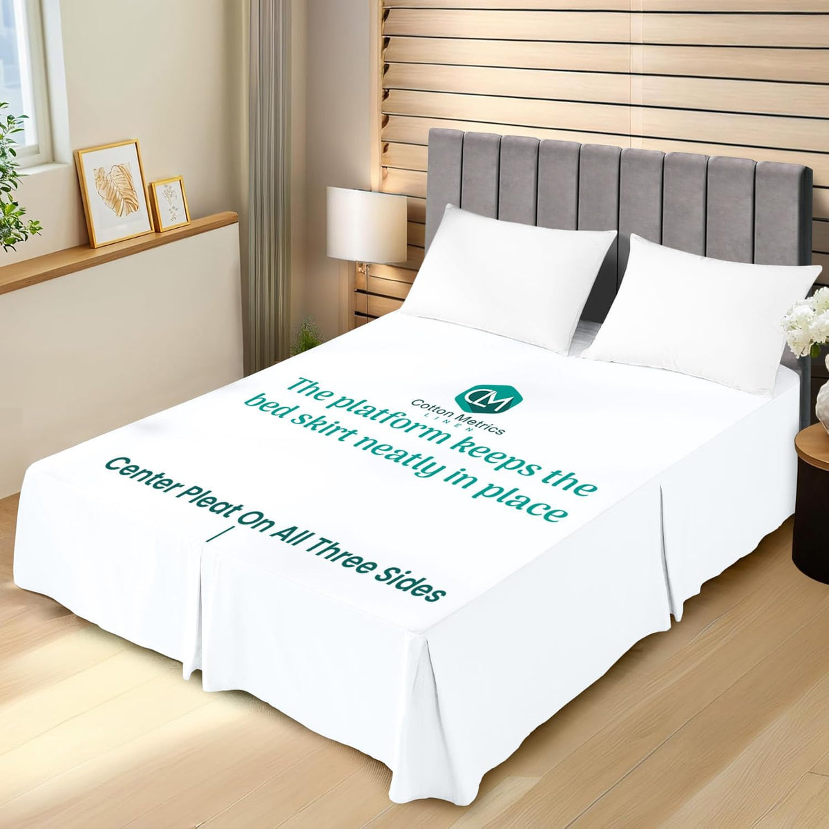 premium queen size bedskirt 600tc 100% egyptian cotton showing dimensions