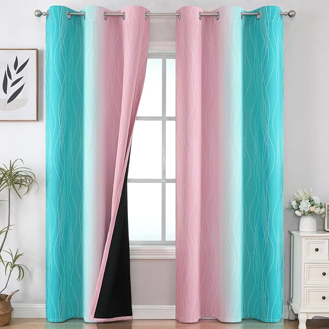Estelar Textiler Pink and Teal Ombre Blackout Curtains by ESTELARTEXTILER