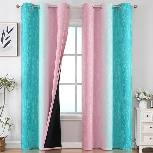 Estelar Textiler Pink and Teal Ombre Blackout Curtains by ESTELARTEXTILER