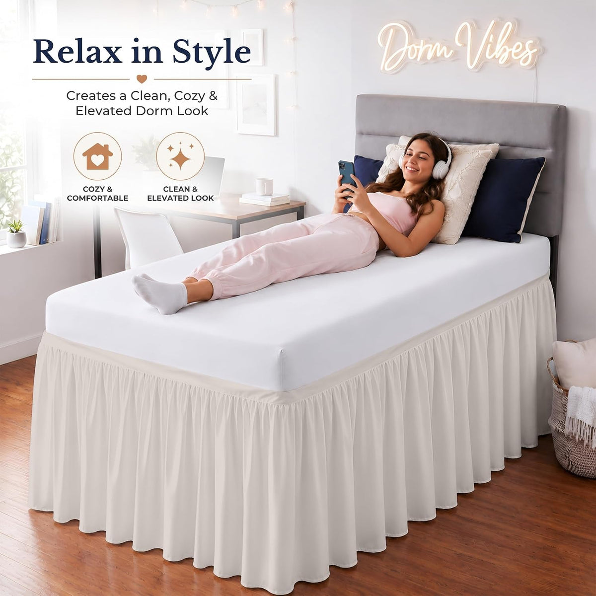 sgi bedding dorm bed skirt twin xl 42, close-up detail