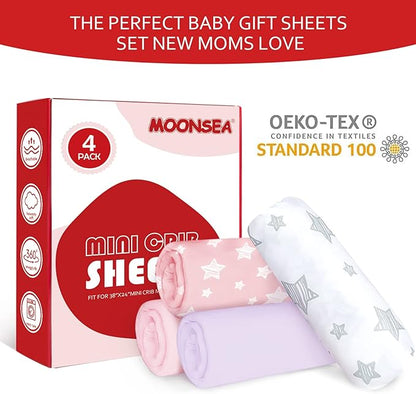 Mini Crib Sheets Fitted 4 Pack for Girls, Compatible - Image 3