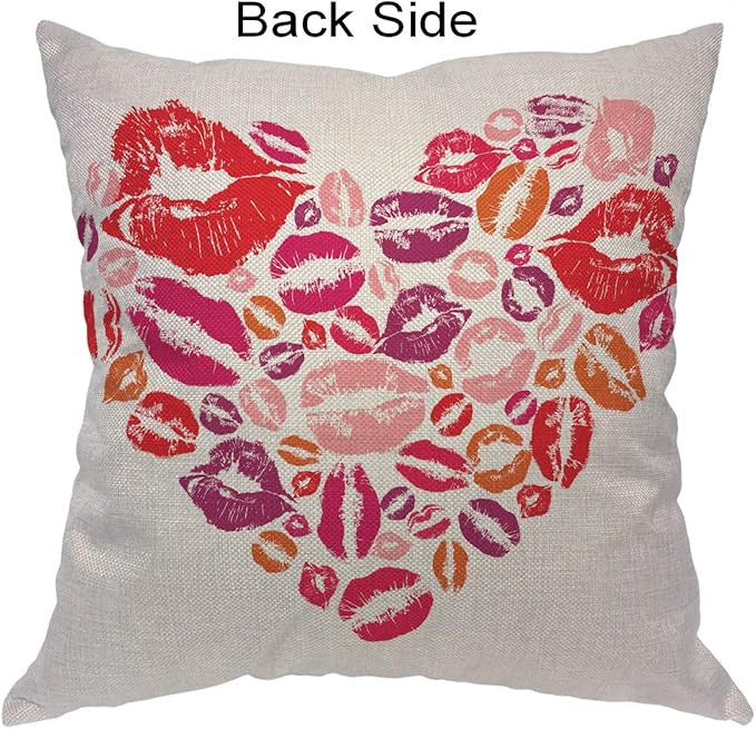 Moslion Love Throw Pillow Cover Heart Shape Woman Lips Kiss - Image 2